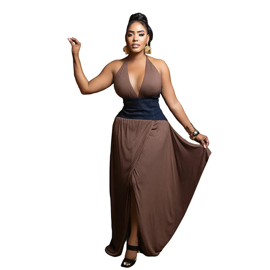 Women's Backless Halter Bodycon Maxi Dress