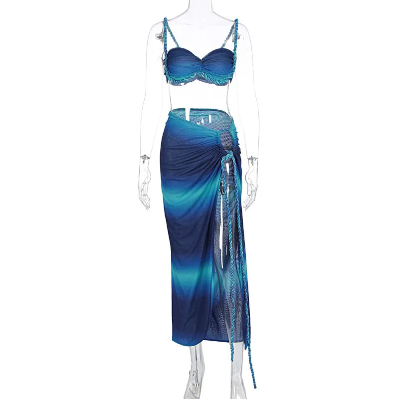 Wholesale Women's Crop Maxi Pleated Two Piece Set