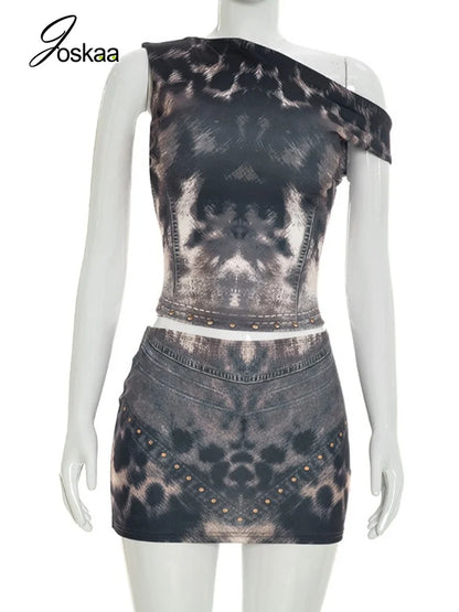 Women's Leopard Print Crop Mini Two Piece Set Brown – Back View
