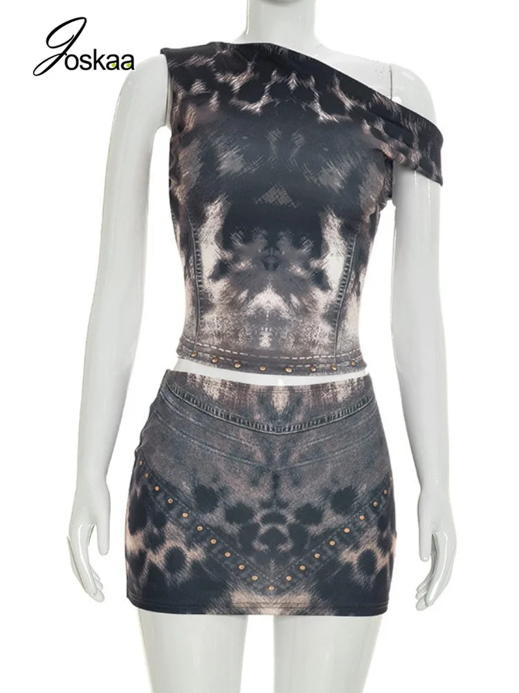 Women's Leopard Print Crop Mini Two Piece Set Brown – Back View
