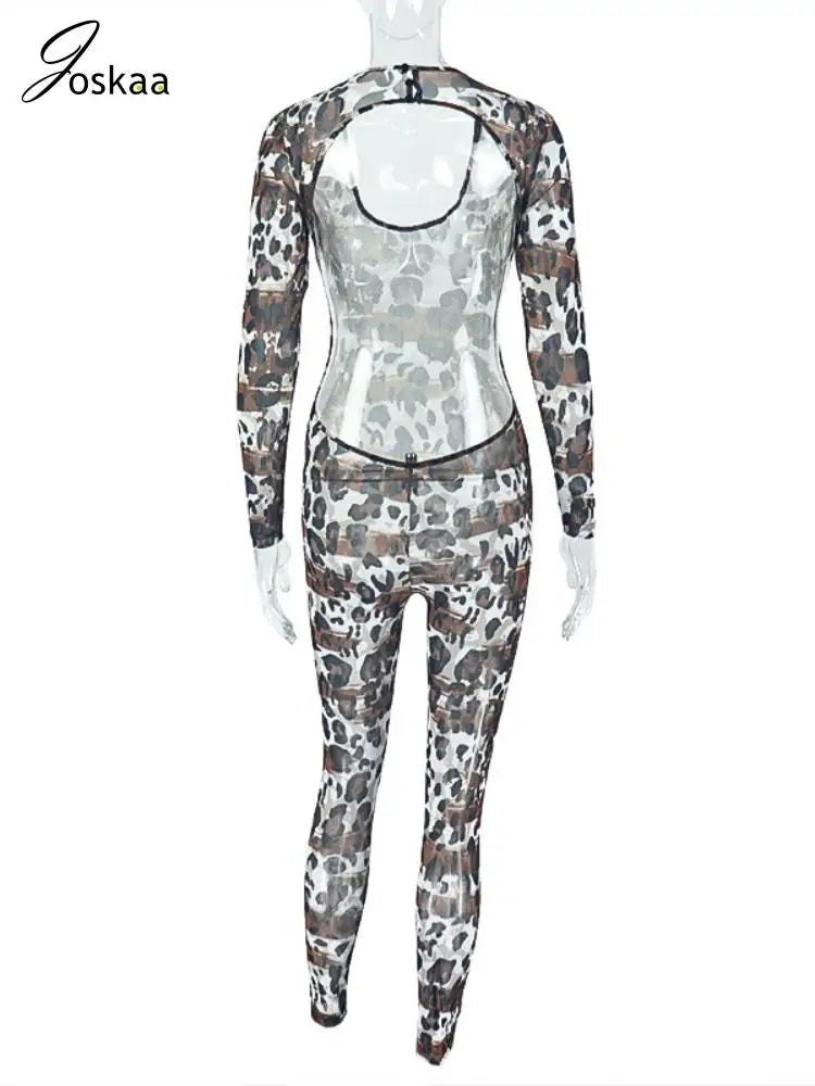 Women's Leopard Print Mesh Backless Romper Leopard Print – Detail View