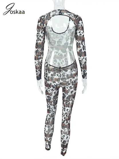 Women's Leopard Print Mesh Backless Romper Leopard Print – Detail View