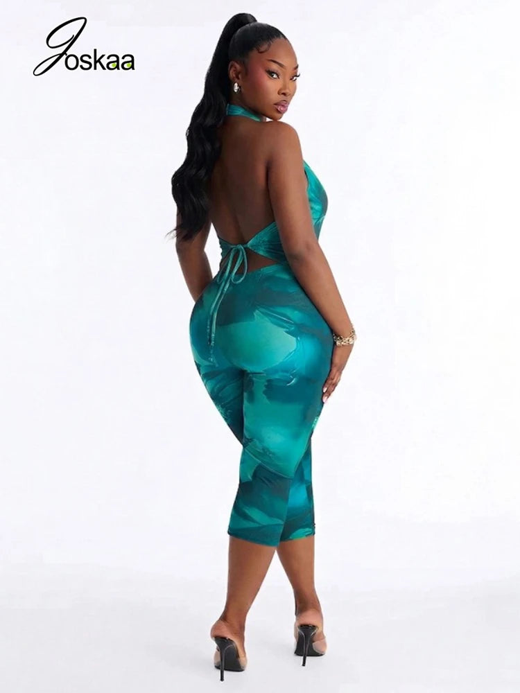 Wholesale Women's Backless Halter Two Piece Set Blue – Front View