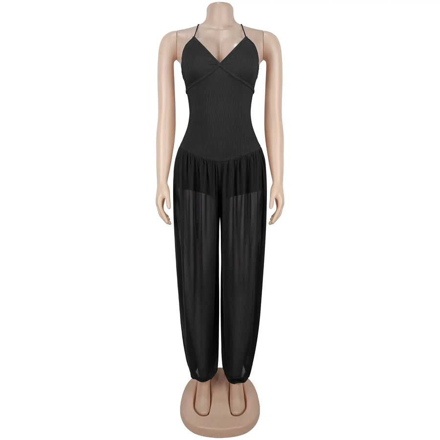 Women's Mesh Lace V-neck Sleeveless Romper - Additional View 9