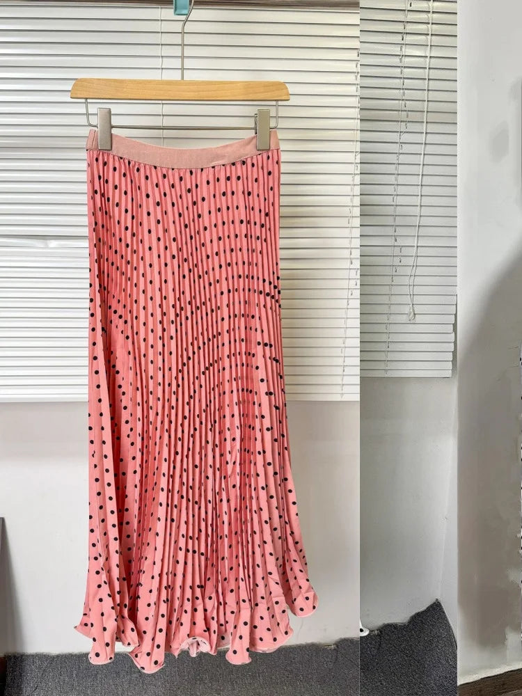 Wholesale Women's Polka Dot Pleated Dots Skirt