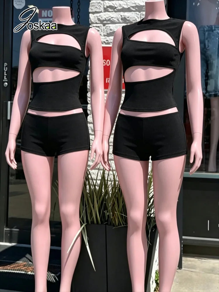 Women's Ribbed Knit Cutout Two Piece Set - Detail View 2