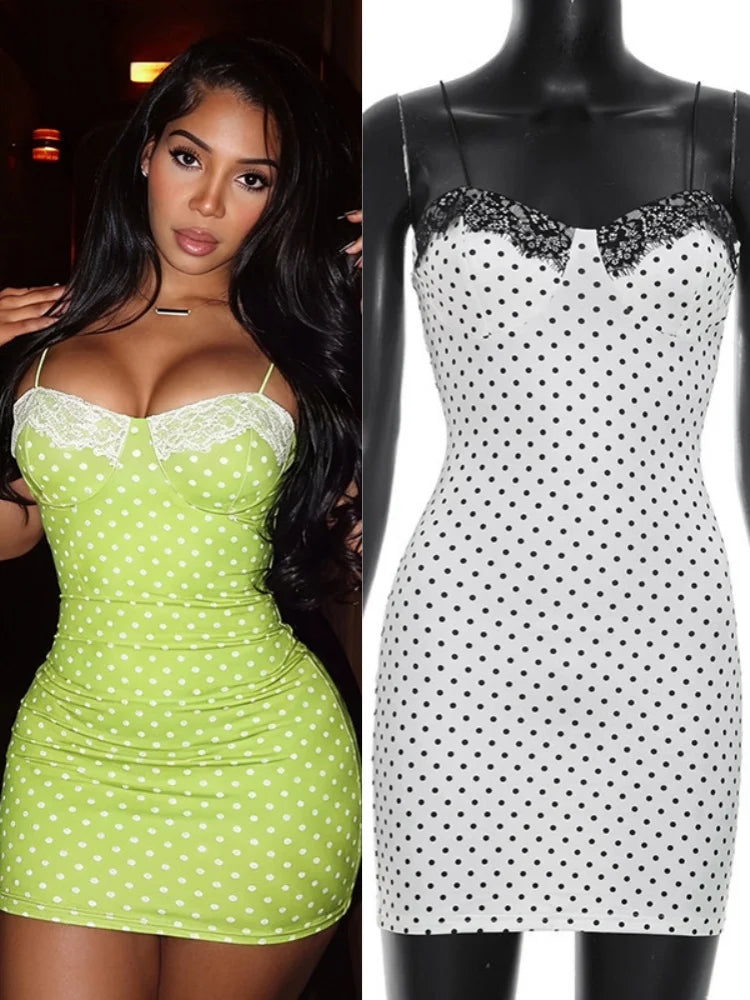 Women's Polka Dot Lace Sleeveless Mini Dress – Women's Fashion Wholesale – Front View