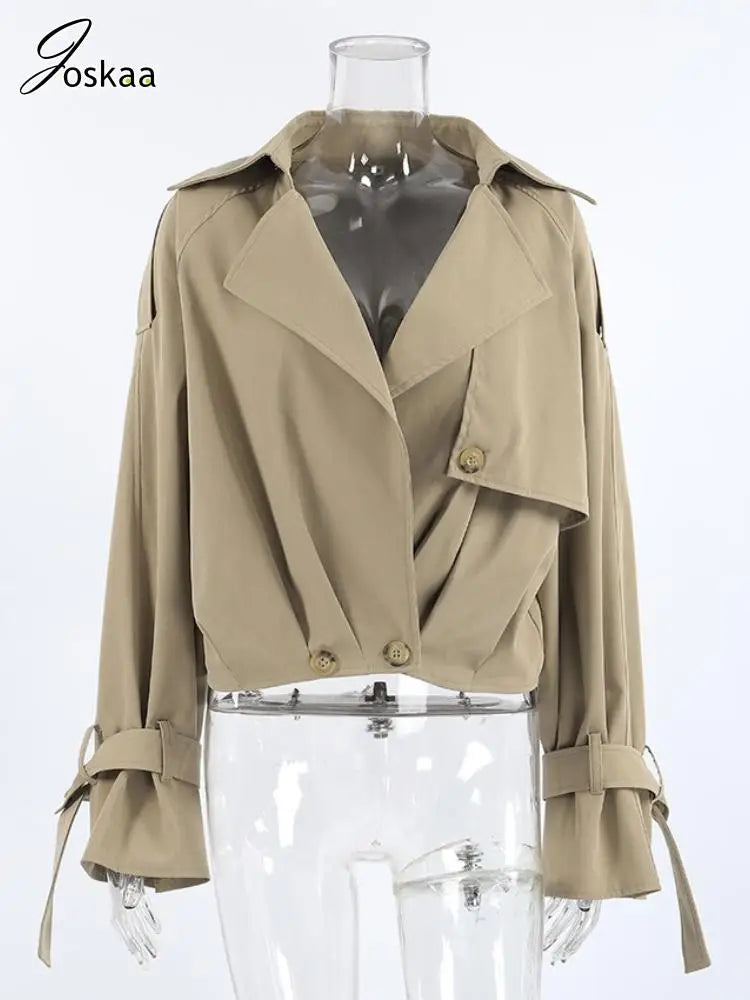 Women's Long Sleeve Fall Khaki Notched Jacket Khaki – Back View