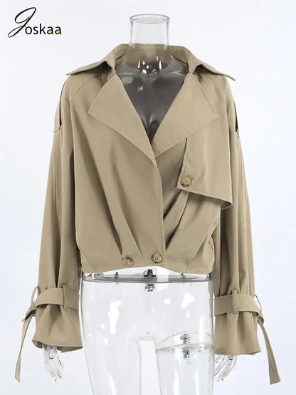 Women's Long Sleeve Fall Khaki Notched Jacket Khaki – Back View