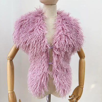 Women's Backless Halter Faux Fur Waistcoat Jacket