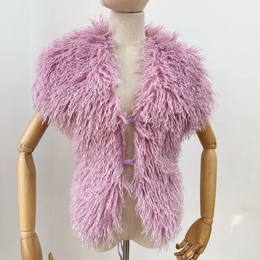 Women's Backless Halter Faux Fur Waistcoat Jacket