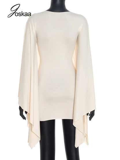 Women's Ruched Bodycon Bat Sleeve Trend Mini Dress Apricot – Detail View