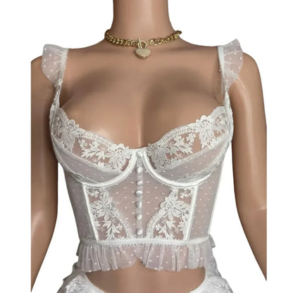 Women's Lace Mini Embroidery Strap Tank Two Piece Set
