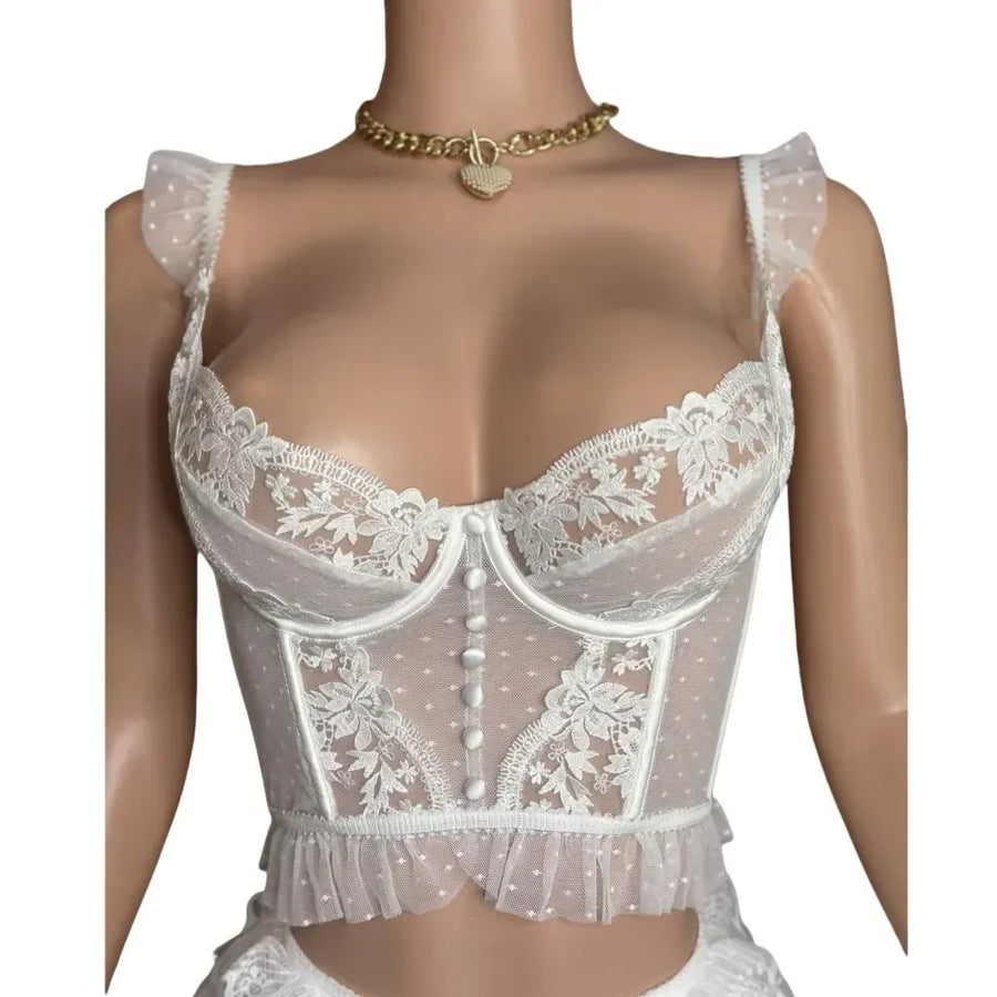 Women's Lace Mini Embroidery Strap Tank Two Piece Set
