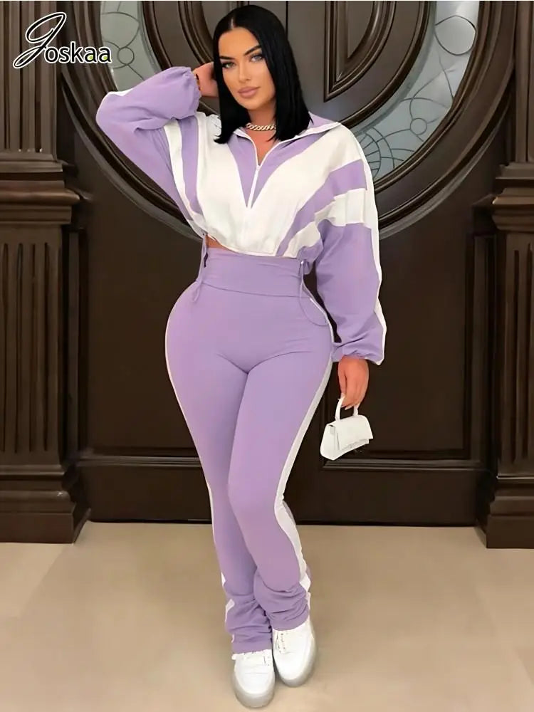Women's Long Sleeve High Waist Two Piece Set Apricot – Side View