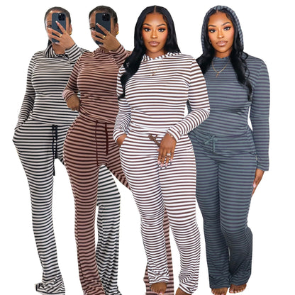 Women's Striped Long Sleeve Wide Leg Two Piece Set - Additional View 7