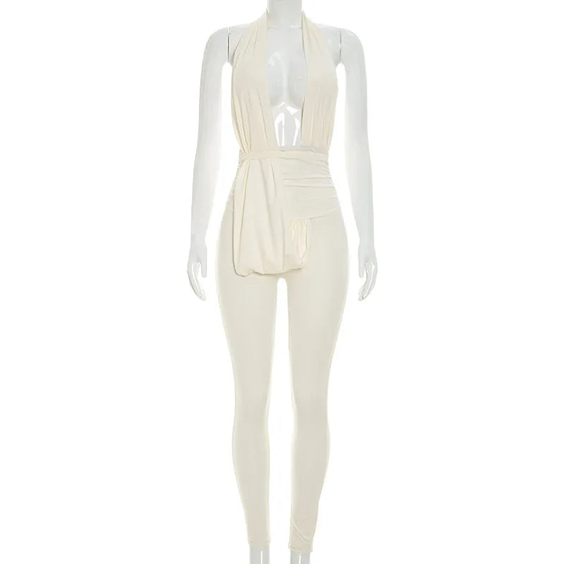 Women's Ruched Backless V-neck Halter Romper - Additional View 9