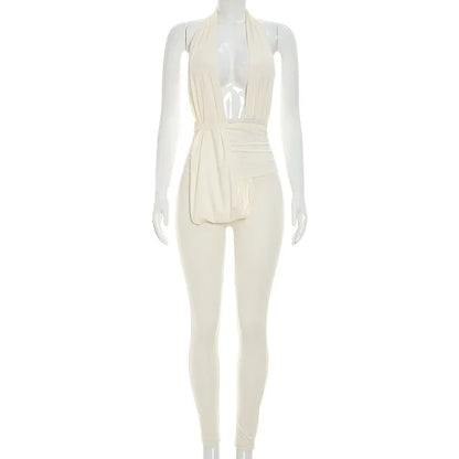 Women's Ruched Backless V-neck Halter Romper - Additional View 9