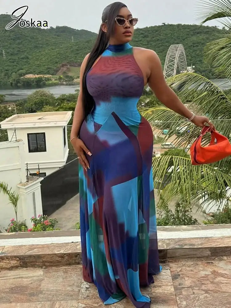 Women's Backless Halter Bodycon Bikini Set Colorful – Front View