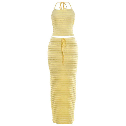 Women's Halter Two Piece Set Yellow Ruffle - Detail View 6