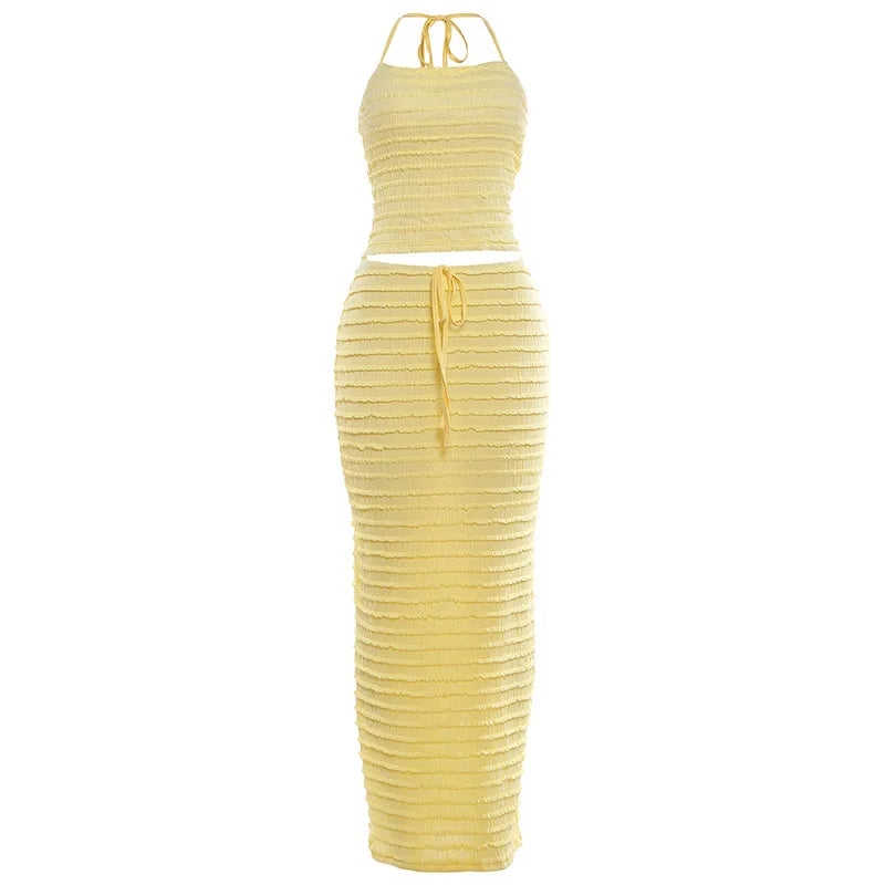 Women's Halter Two Piece Set Yellow Ruffle - Detail View 6