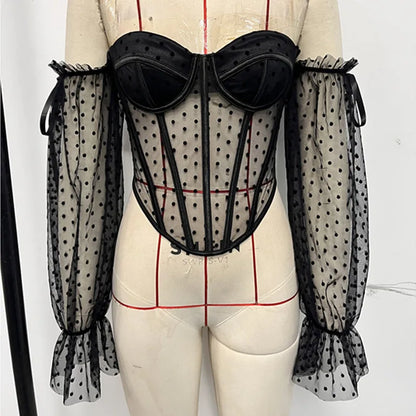 Women's Mesh Sheer Off-shoulder Fall Top