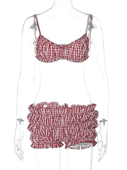 Joskaa Plaid Swimwear Print Red Piece - swimwear image 5