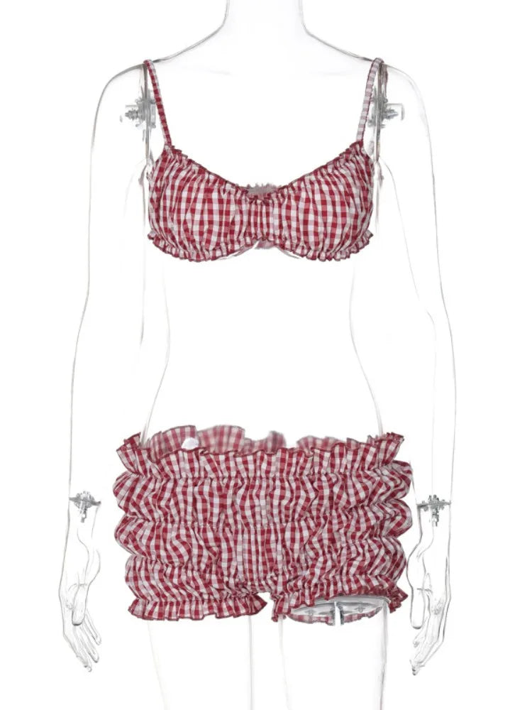 Joskaa Plaid Swimwear Print Red Piece - swimwear image 5