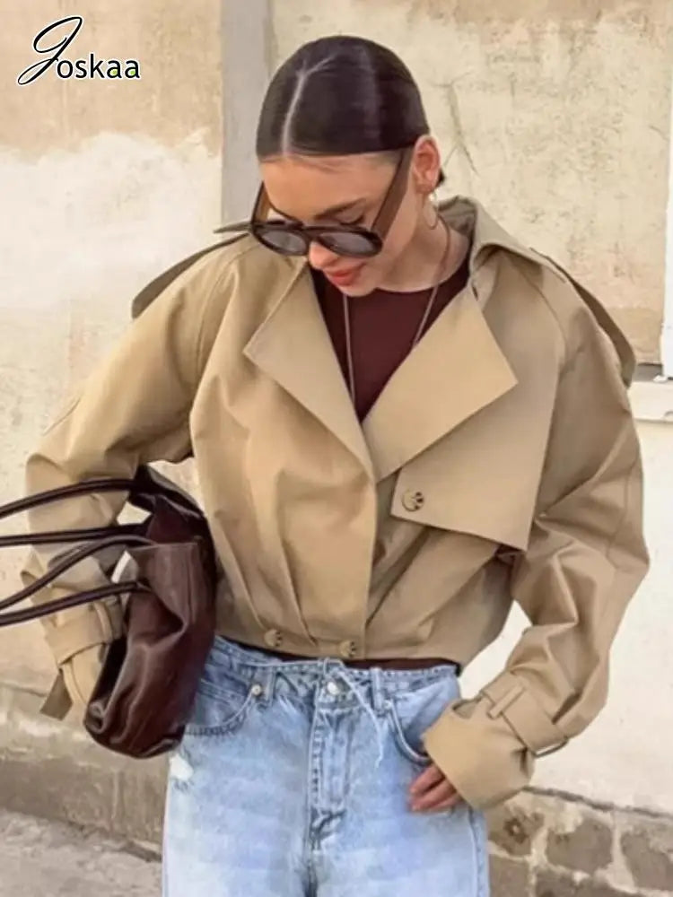 Women's Long Sleeve Fall Khaki Notched Jacket Khaki – Front View