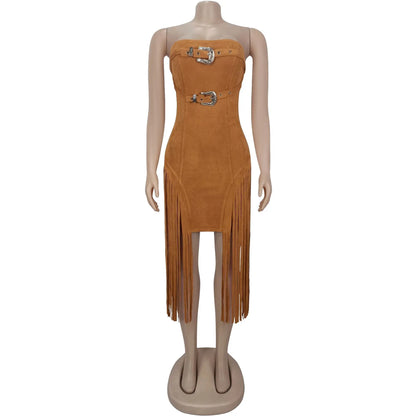 Women's Strapless Elegant Suede Fleece Bodycon Dress