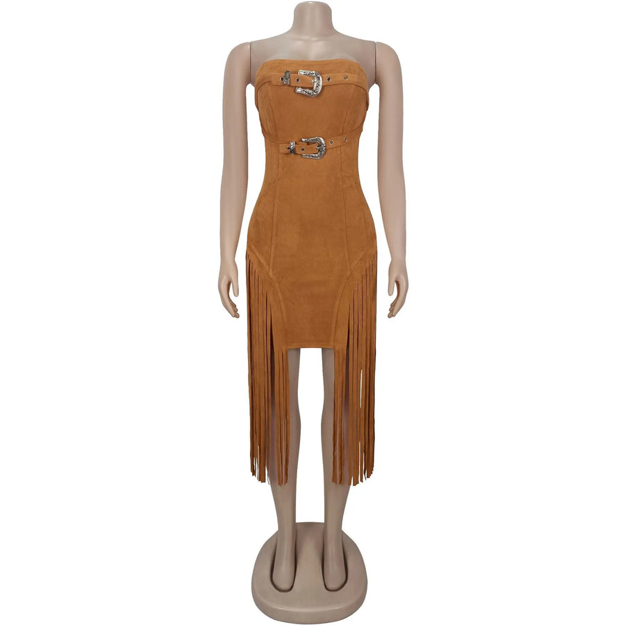 Women's Strapless Elegant Suede Fleece Bodycon Dress