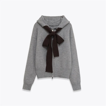 Wholesale Women's Ribbed Knit Zip Hooded Cardigan