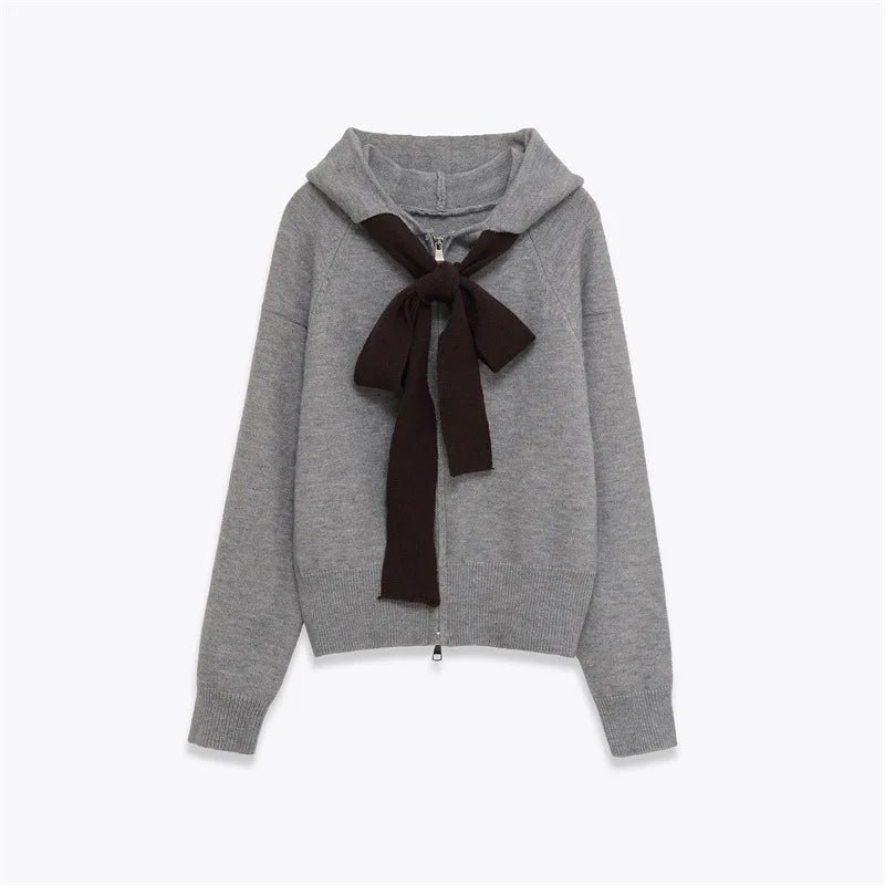 Wholesale Women's Ribbed Knit Zip Hooded Cardigan
