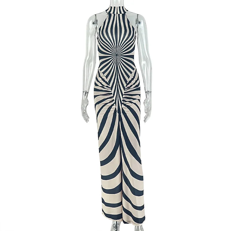 Women's Striped Ruched Sleeveless Bodycon Maxi Dress - Additional View 7