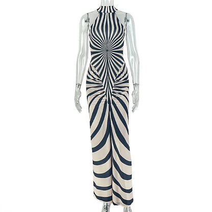 Women's Striped Ruched Sleeveless Bodycon Maxi Dress - Additional View 7