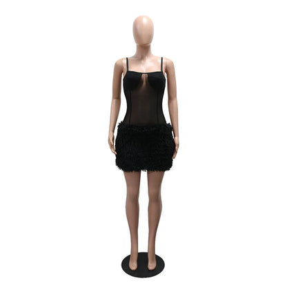 Women's Mesh Bodycon Fall Sheer Black Mini Dress