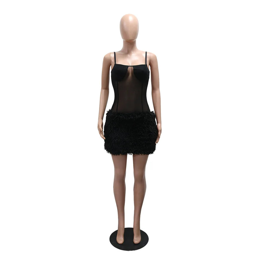 Women's Mesh Bodycon Fall Sheer Black Mini Dress