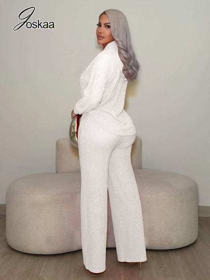 Women's Long Sleeve Wide Leg Two Piece Set - Side View