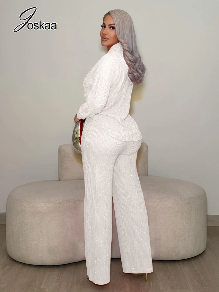 Women's Long Sleeve Wide Leg Two Piece Set - Side View