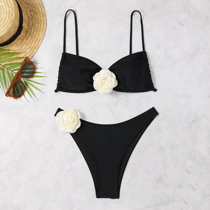 Women's Floral Print Swimwear Flower Piece Bikini Set