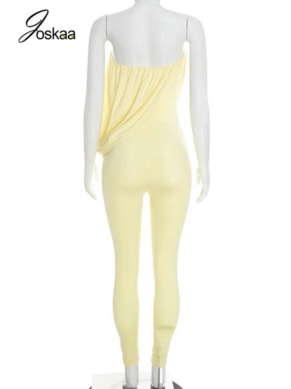 Women's Ruched Strapless Sleeveless One Shoulder Romper - Detail View