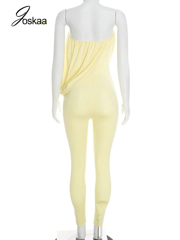 Women's Ruched Strapless Sleeveless One Shoulder Romper - Detail View
