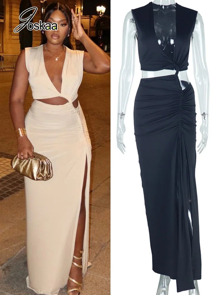 Women's Ruched Cutout Sleeveless Maxi Dress – Women's Fashion Wholesale – Front View