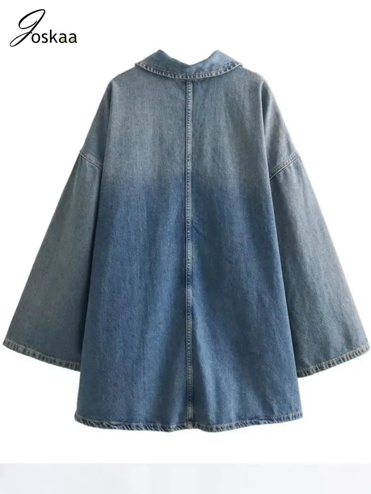 Women's Denim Long Sleeve Zip Mini Dress As Picture – Back View