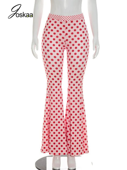 Women's Polka Dot Bodycon Flare Wide Leg Pants Pink – Back View