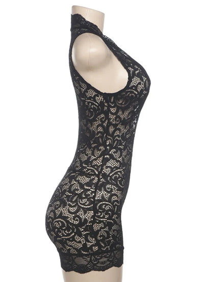 Wholesale Women's Lace Sleeveless Bodycon Romper Black – Side View