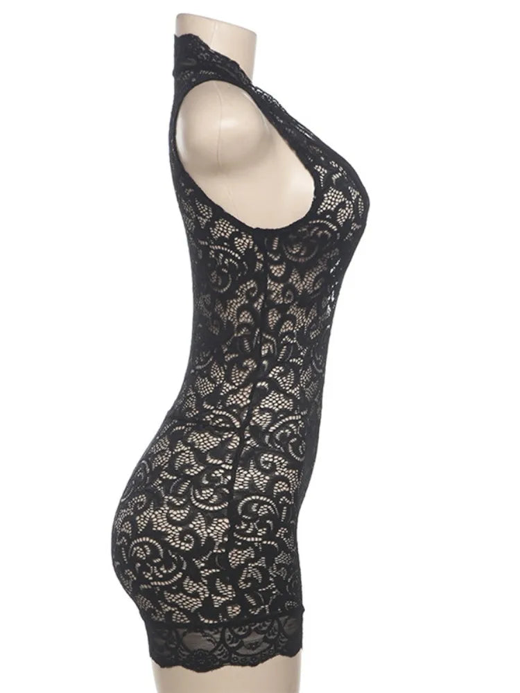 Wholesale Women's Lace Sleeveless Bodycon Romper Black – Side View