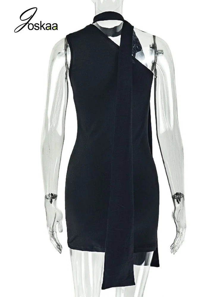 Wholesale Women's Sleeveless Bodycon Mini Dress Black – Detail View