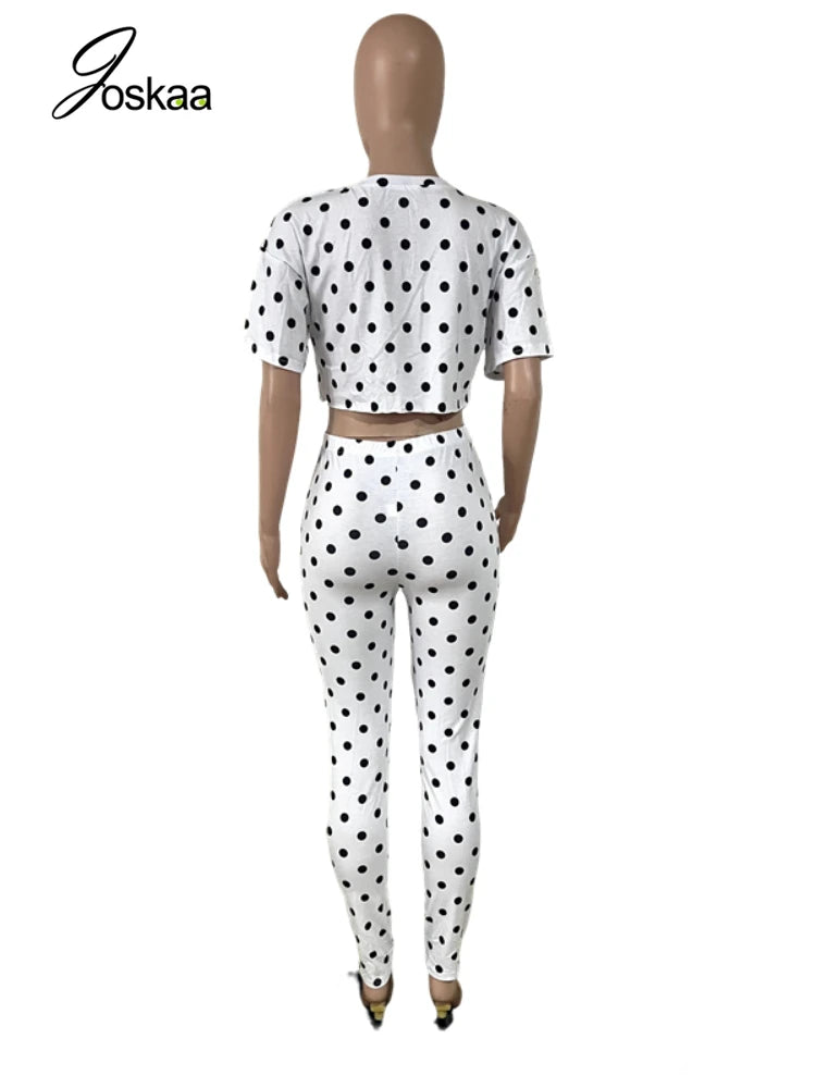 Women's Short Sleeve Polka Dot Cutout Two Piece Set - Detail View 5