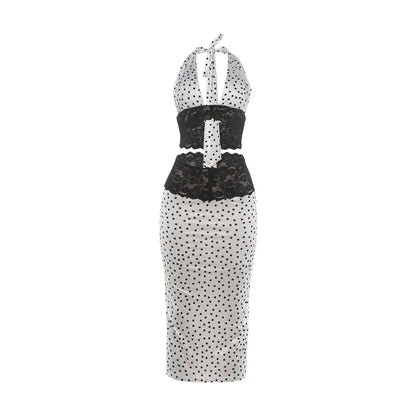Women's Polka Dot Lace V-neck Halter Two Piece Set - Additional View 7